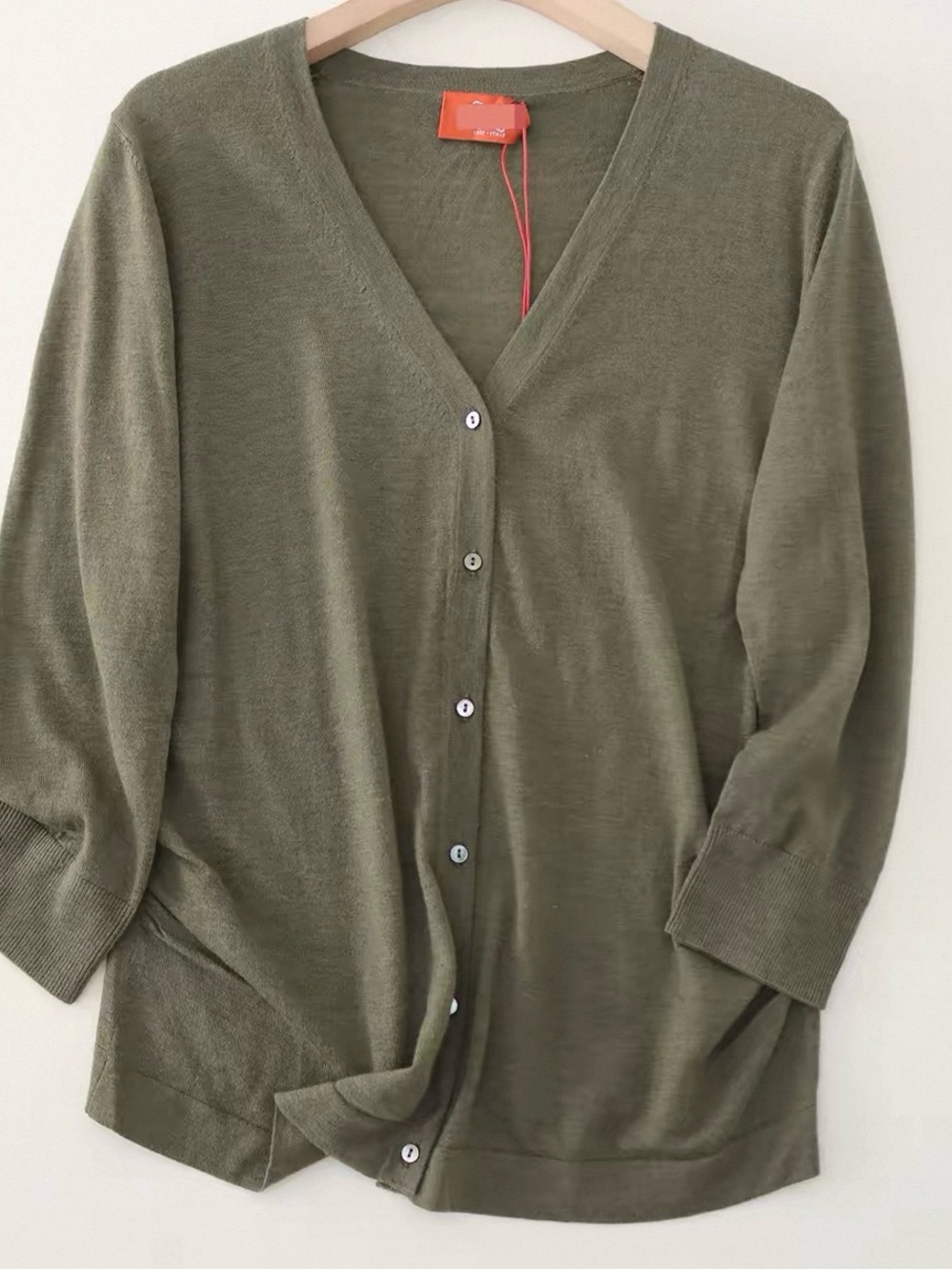 NWT Roberta di Camerino Wool Silk Cashmere Olive Ruched Cardigan S/M